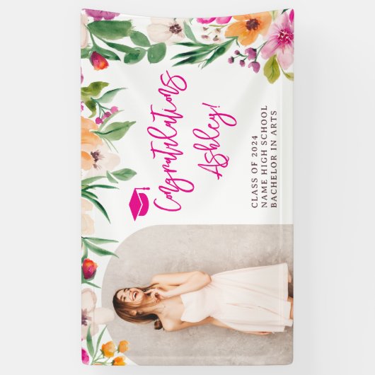 Bright wilde bloemen roze bloemig afstuderen gefel spandoek (Verticaal)