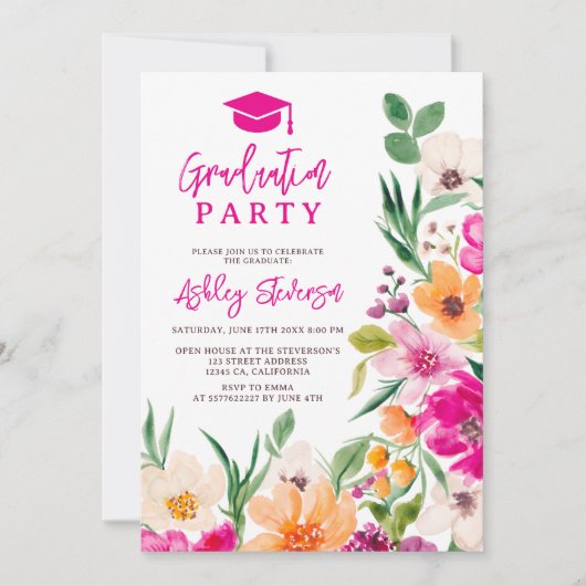 Bright wilde bloemen script foto afstuderen kaart (Voorkant)