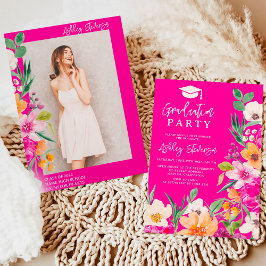 Bright wilde bloemen script foto afstuderen kaart