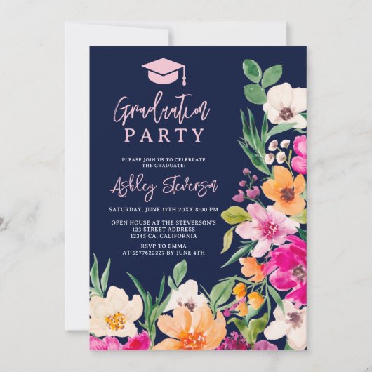 Bright wilde bloemen script foto afstuderen kaart (Voorkant)