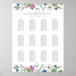 Bright Wildflower 12 Tafel Bruiloft Zitkaarten Poster