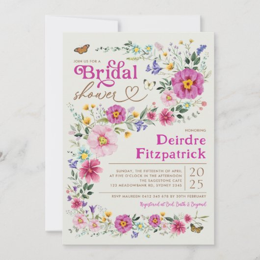 Bright Wildflower Butterfly Garden Vrijgezellenfee Kaart (Voorkant)