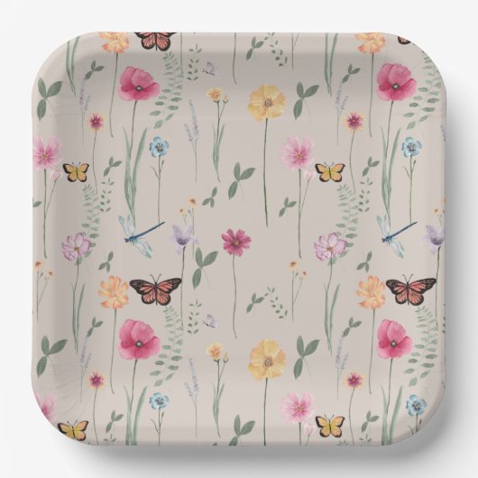 Bright Wildflower Party Paper Borden Papieren Bordje (Voorkant)