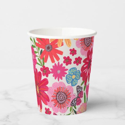 Bright Wildflower Pattern Vrijgezellenfeest Papieren Bekers (Links)