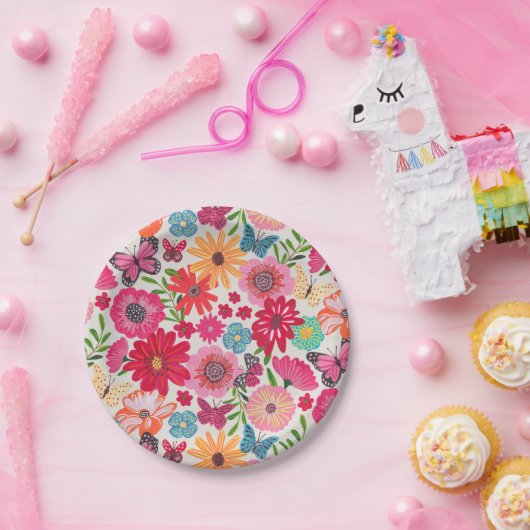 Bright Wildflower Pattern Vrijgezellenfeest Papieren Bordje (Feest)