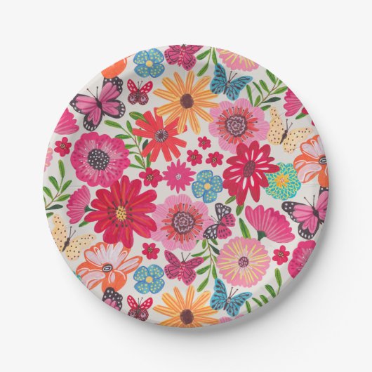 Bright Wildflower Pattern Vrijgezellenfeest Papieren Bordje (Voorkant)