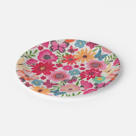 Bright Wildflower Pattern Vrijgezellenfeest Papieren Bordje (Gekanteld)