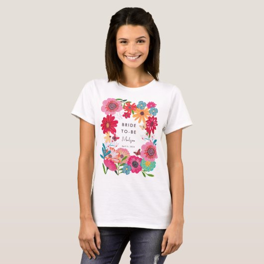 Bright Wildflower Vrijgezellenfeest Party T-shirt (Voorkant volledig)