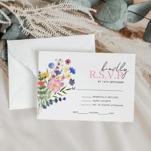 Bright Wildflower Wedding RSVP Reactie Informatiekaartje