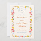 Bright Wildflowers Crest Monogram Vrijgezellenfees Kaart (Voorkant)