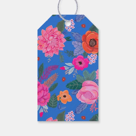 Bright Wildflowers Roze Blauw Verjaardagsfeest Cadeaulabel (Achterkant)