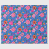 Bright Wildflowers Roze Blauw Verjaardagsfeest Cadeaupapier (Vlak)