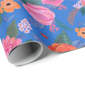 Bright Wildflowers Roze Blauw Verjaardagsfeest Cadeaupapier (Rol Hoek)