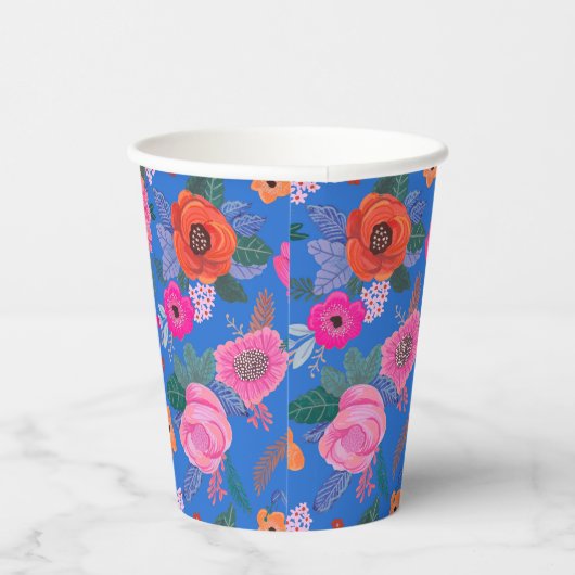 Bright Wildflowers Roze Blauw Verjaardagsfeest Papieren Bekers (Rechts)