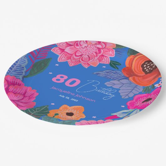 Bright Wildflowers Roze Blauw Verjaardagsfeest Papieren Bordje (Gekanteld)
