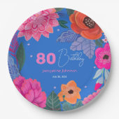 Bright Wildflowers Roze Blauw Verjaardagsfeest Papieren Bordje (Voorkant)