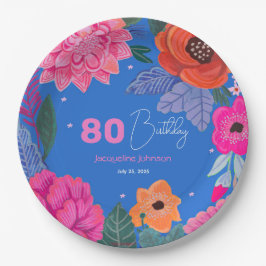 Bright Wildflowers Roze Blauw Verjaardagsfeest Papieren Bordje