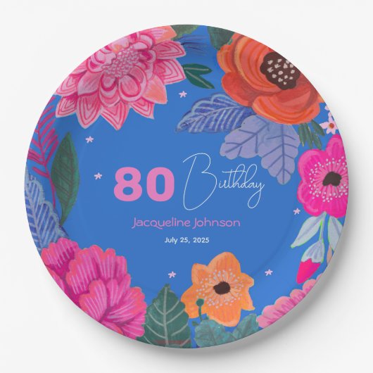 Bright Wildflowers Roze Blauw Verjaardagsfeest Papieren Bordje (Voorkant)