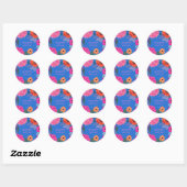 Bright Wildflowers Roze Blauw Verjaardagsfeest Ronde Sticker (Vel)