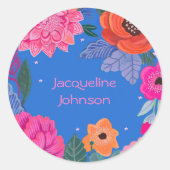 Bright Wildflowers Roze Blauw Verjaardagsfeest Ronde Sticker (Voorkant)