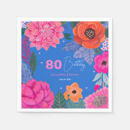 Bright Wildflowers Roze Blauw Verjaardagsfeest Servet