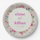 Bright Wildflowers Vlinders bruiloft Papieren Bordje (Voorkant)