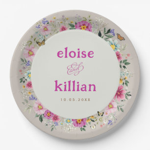 Bright Wildflowers Vlinders bruiloft Papieren Bordje