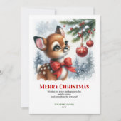 Bright Winter Fawn Watercolor Christmas Greeting   Feestdagenkaart (Voorkant)