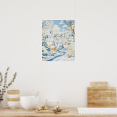 Bright Winter Village met besneeuwde heuvels en bo Poster (Keuken)