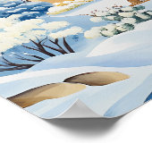 Bright Winter Village met besneeuwde heuvels en bo Poster (Hoek)