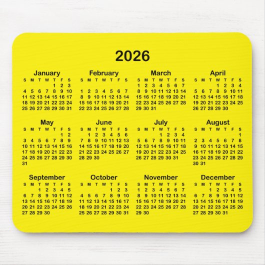 Bright Yellow and Black 2026 Calendar Muismat (Voorkant)