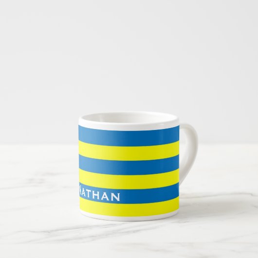 Bright Yellow and Blue Stripes Personalised Espresso Kop (Voorkant rechts)