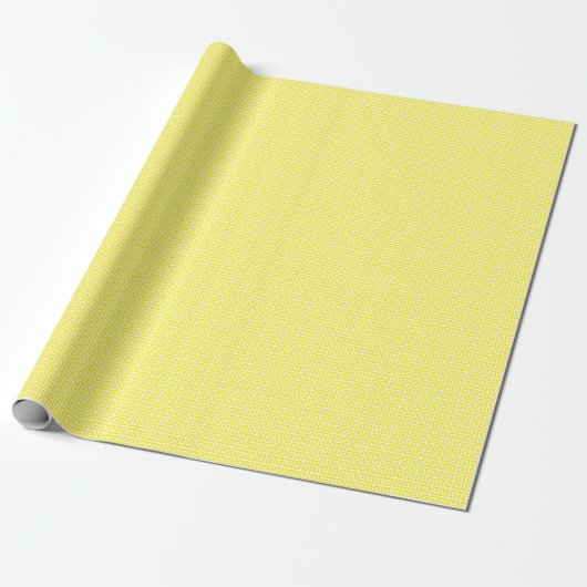 Bright Yellow and White Greek Key Pattern Cadeaupapier (Uitgerold)