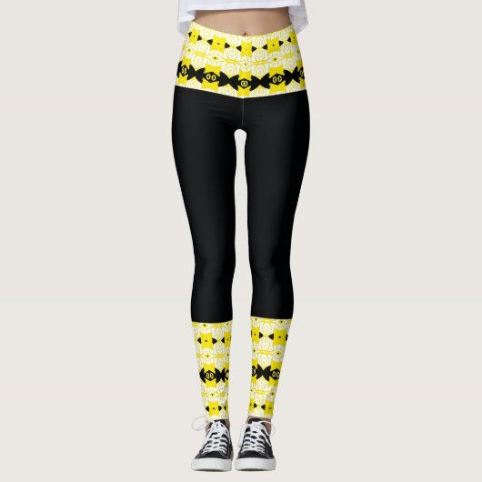 Bright Yellow & Black Tribal Leggings (Voorkant)