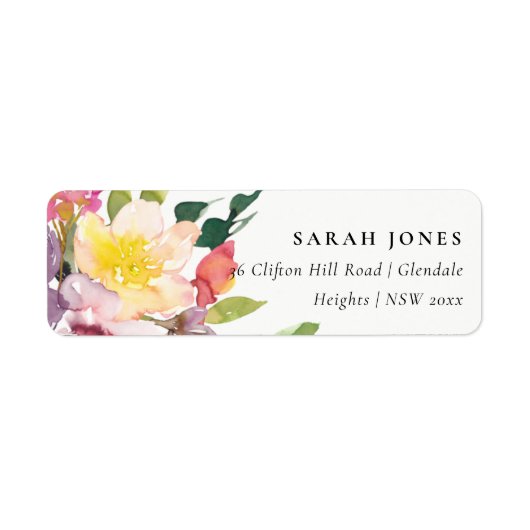 BRIGHT YELLOW BLUSH BURGUNDY FLORAL BUNCH ADRES ETIKET (Voorkant)