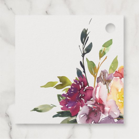 BRIGHT YELLOW BLUSH BURGUNDY FLORAL BUNCH WEDING BEDANKJES LABELS (Achterkant)