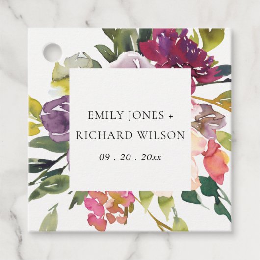 BRIGHT YELLOW BLUSH BURGUNDY FLORAL BUNCH WEDING BEDANKJES LABELS (Voorkant)