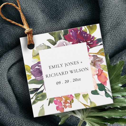 BRIGHT YELLOW BLUSH BURGUNDY FLORAL BUNCH WEDING BEDANKJES LABELS
