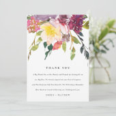 BRIGHT YELLOW BLUSH BURGUNDY FLORAL BUNCH WEDING BEDANKKAART (Staand voorkant)