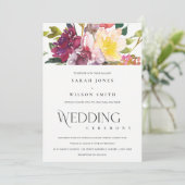 BRIGHT YELLOW BLUSH BURGUNDY FLORAL BUNCH WEDING KAART (Staand voorkant)