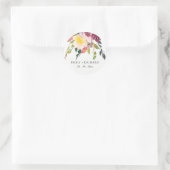 BRIGHT YELLOW BLUSH BURGUNDY FLORAL BUNCH WEDING RONDE STICKER (Tas)