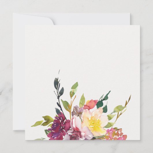 BRIGHT YELLOW BLUSH BURGUNDY FLORAL VRIJGEZELLENFE KAART (Achterkant)