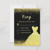 Bright Yellow Dress Faux Glitter Quinceanera RSVP Kaartje (Voorkant)