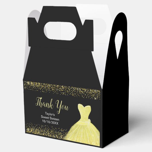 Bright Yellow Dress Faux Glitter Sweet 16 Birthday Bedankdoosjes (Geopend)