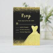 Bright Yellow Dress Faux Glitter Sweet 16 Birthday RSVP Kaartje (Staand voorkant)