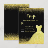 Bright Yellow Dress Faux Glitter Sweet 16 Birthday RSVP Kaartje (Voorkant / Achterkant)