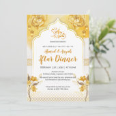 Bright Yellow Floral & Gold Arch Ramadan Iftar Inv Kaart (Staand voorkant)