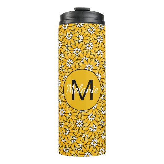 Bright Yellow Floral Pattern Personalised Thermosbeker (Voorkant)