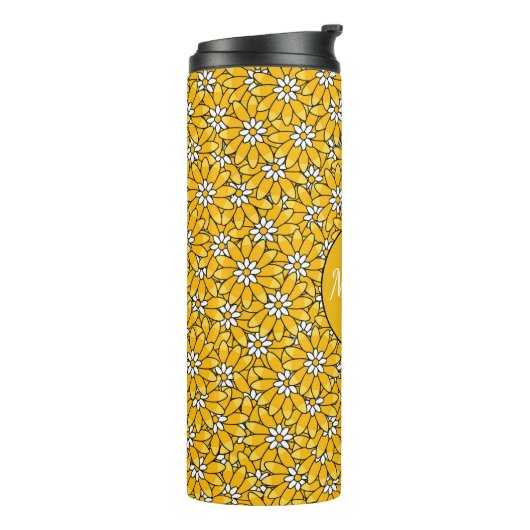 Bright Yellow Floral Pattern Personalised Thermosbeker (Gedraaid links)