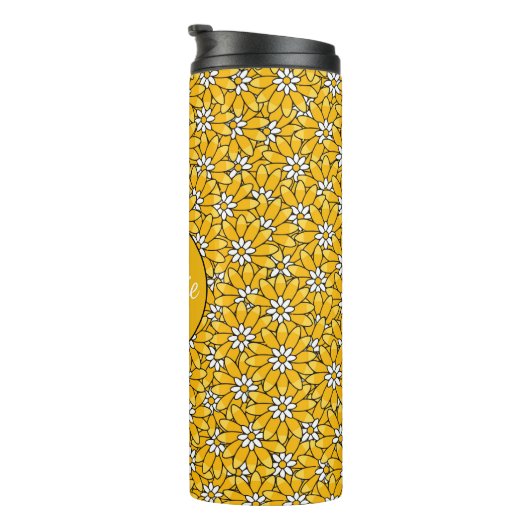 Bright Yellow Floral Pattern Personalised Thermosbeker (Geroteerd rechts)
